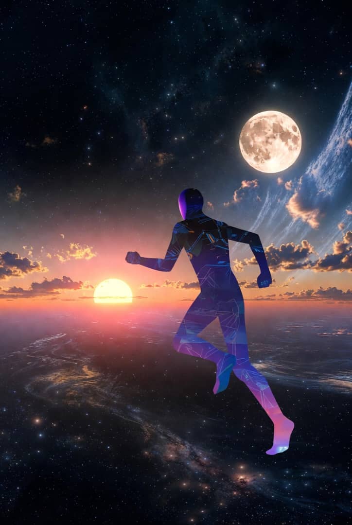 "As the magnificent circumference of the sun dips in the horizon, I hasten my avatar to the spatial dream, and the moon comes out to confirm rumours of intelligent life."

Good Night. 🌃

#AIart︎ #poetry #LostBoy