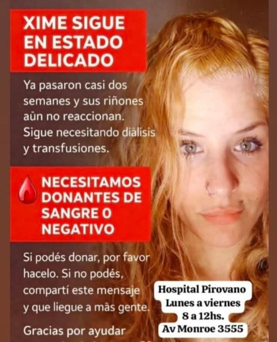 Esta chica se llama Ximena Xavier y necesita de nuestra solidaridad. Por favor el que pueda acérquese a donar sangre y el que no pueda difunda el pedido para que llegue a más gente. Ciudad de Buenos Aires.