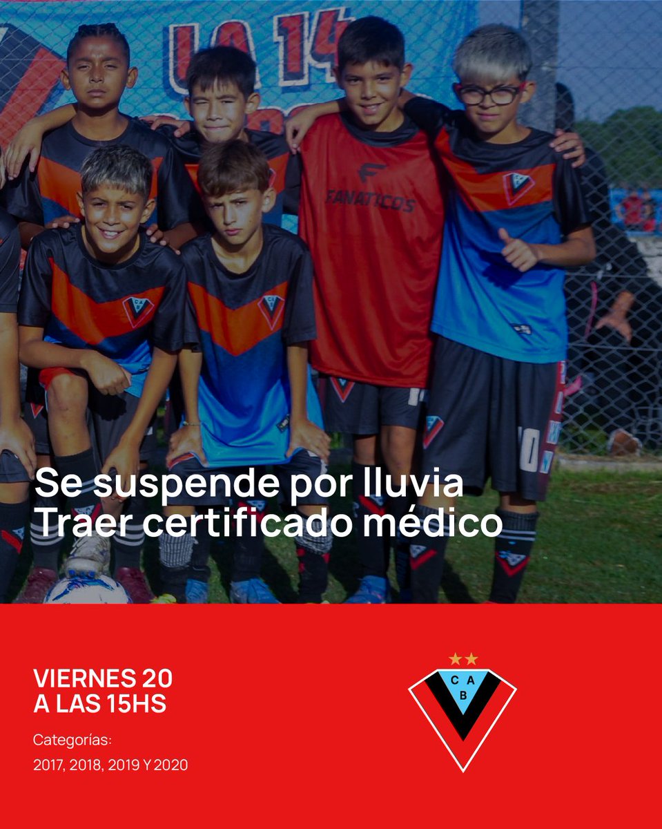 Incorporamos a los jugadores
Mié 18 a las 15hs: C 10/11/12
Jue 19 a las 15hs: C 13/14/15/16
Vie 20 a las 15hs: C 17/18/19/20
J. Ingenieros 1145 📍
Traer apto físico 📄
Prohibido el uso de indumentaria de otros clubes❌
Consultas al: 11 5956 5396📱
SE SUSPENDE POR LLUVIA⛈️

💙🖤❤️