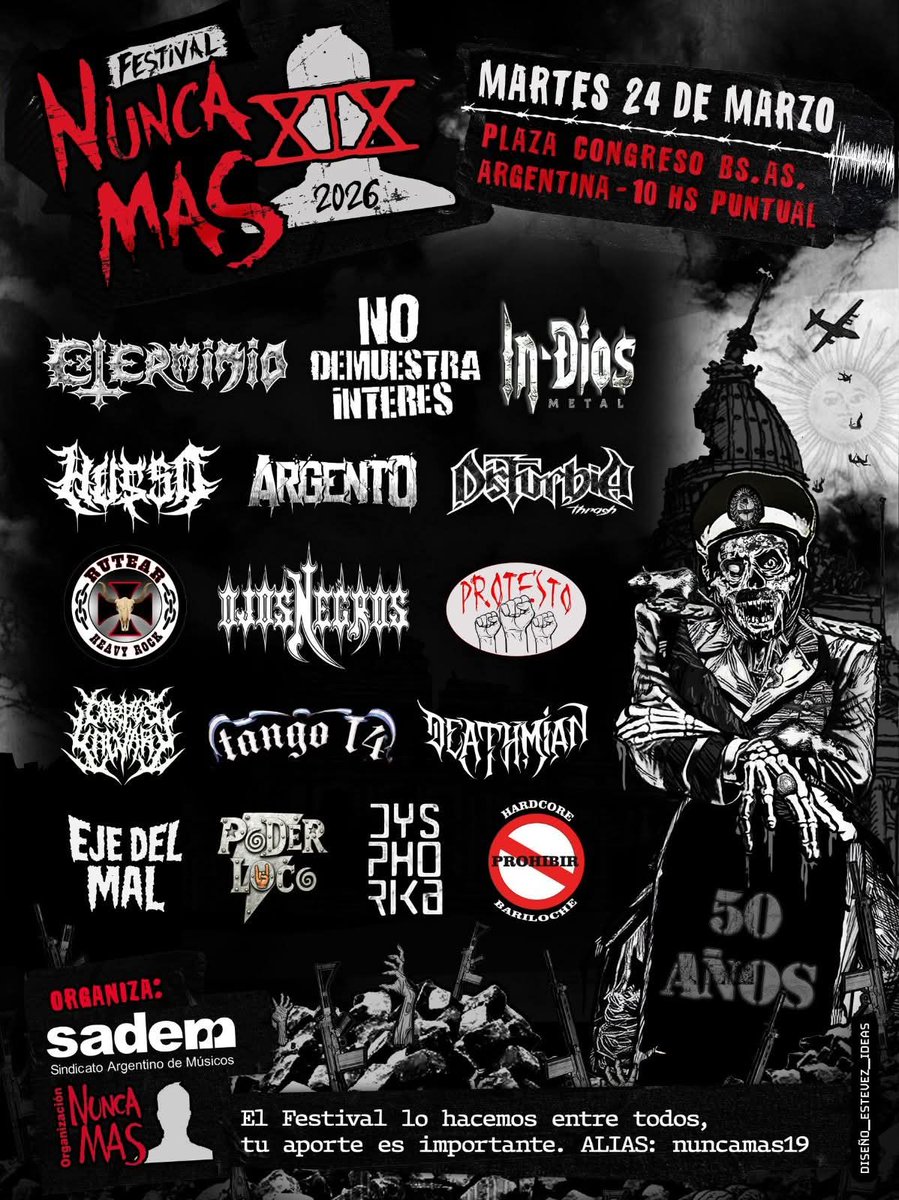 Ya está la grilla oficial del XIX festival Nunca Más. Colo todos los años en plaza congreso 10 de la mañana puntual arranca.