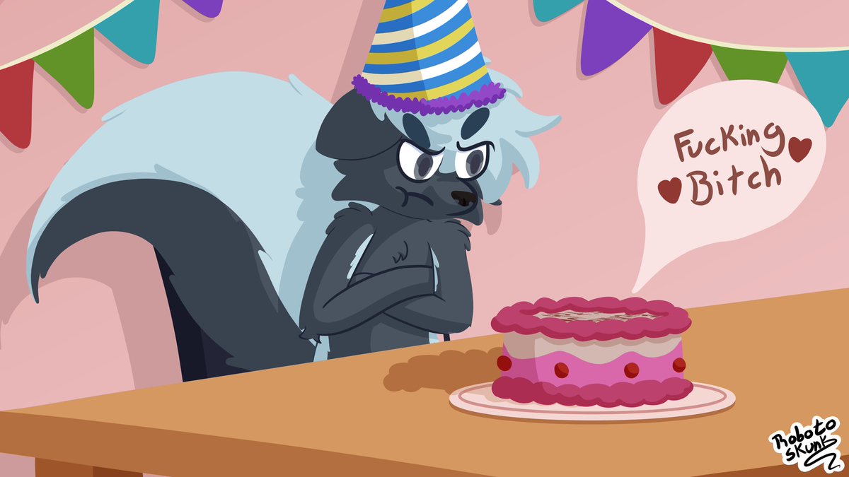 SpinxySkunk's tweet photo. It’s happening again, I’m becoming older and once again I got a cake to remind me. How old am I, you’ll just have to guess.

Art by, @RobotoSkunk https://t.co/vF8V0ANSiZ