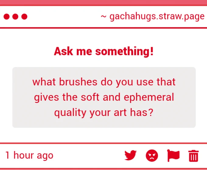 hellooo here's my general process and brushes! I also don't use a stabilizer, I value wiggle and little 'mistakes' I think it adds to softness! ✍️ 