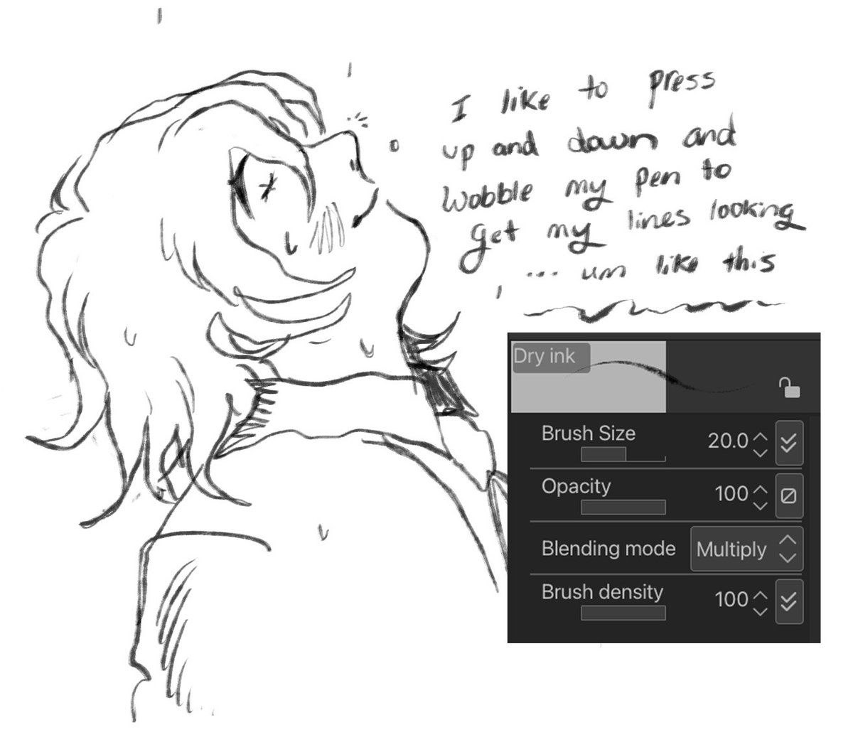 hellooo here's my general process and brushes! I also don't use a stabilizer, I value wiggle and little 'mistakes' I think it adds to softness! ✍️ 