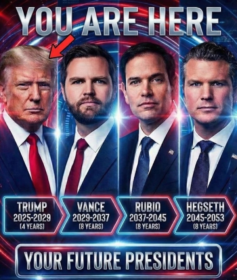 Trump. 

Vance.

Rubio.

Hegseth.

These are going to be the best 28 years of our lives.