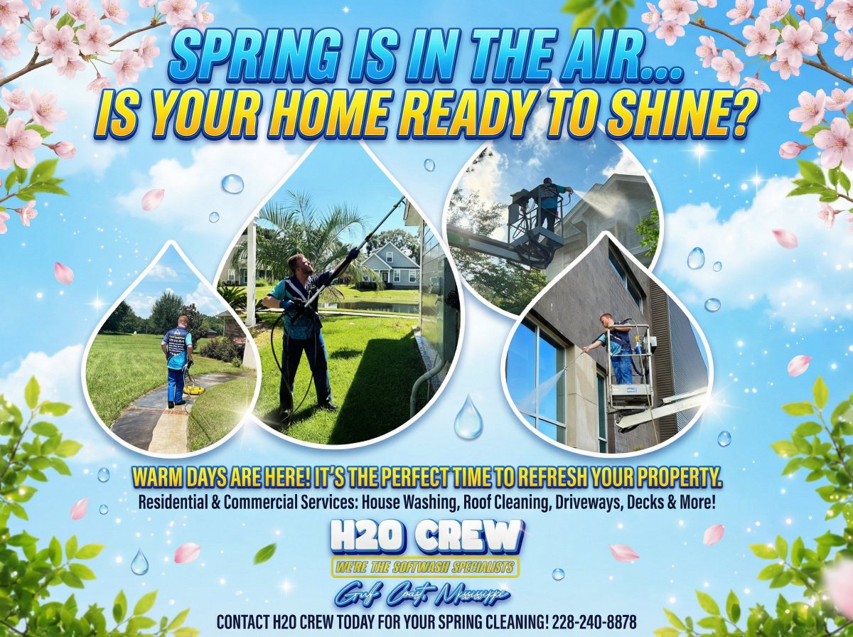 Spring is in the air! 🌸 Is your property ready to shine?

Warm days are here, making it the perfect time for a cleaning.

Let us handle the dirty work:
✨ House Washing
✨ Roof Cleaning
✨ Driveways, Decks &amp; More!

Contact us today to get on our spring schedule!
📞 228-240-8878