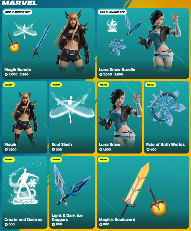 Marvel's Magik and Luna Snow have arrived to the #Fortnite item shop! They're here until February 22nd, get both bundles below!

Magik Bundle: fortnite.com/item-shop/bund…

Luna Snow Bundle: fortnite.com/item-shop/bund…

Creator code "DT3" to support! Thanks to all who do, I appreciate it!