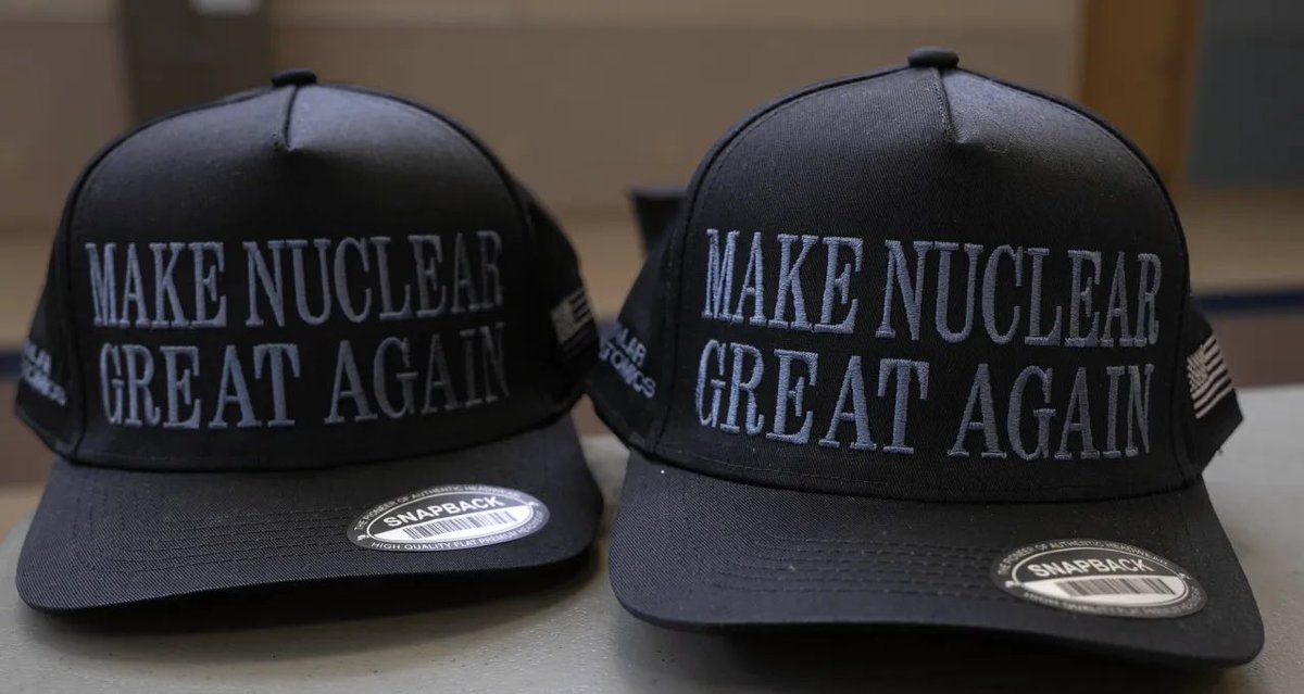 sentdefender's tweet photo. Hats with the slogan “Make Nuclear Great Again” were handed out during Sunday’s ceremony at March Air Reserve Base. https://t.co/zDUswoCZ8S