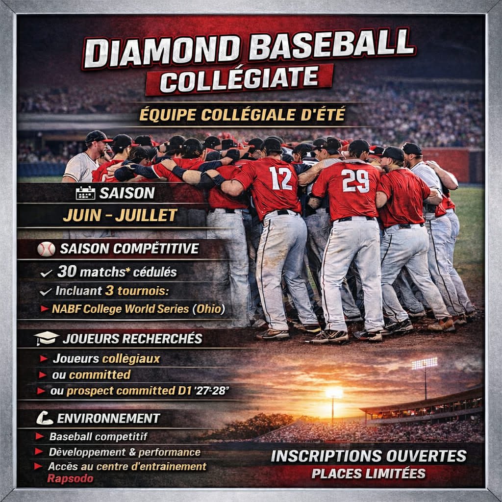 ⚠️ Si tu es sérieux avec ton baseball, c’est ici que tu dois jouer.

🇺🇸 Nous sommes l’option pour les joueurs qui veulent continuer dans les standards d’une vraie saison collégiale aux États-Unis.