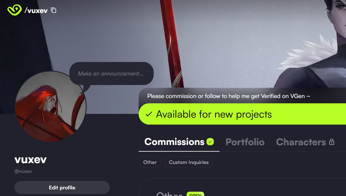 Hey guys! Finally opened my VGen commissions ^_^
#VGenOpen #VgenComm

vgen.co/vuxev
