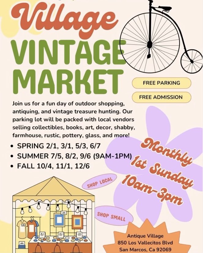 passport_sd's tweet image. 2 weeks until the Village Vintage Market at The Antique Village! 

Sunday March 1st, 10am in the Antique Village parking lot. 

#antiquing #sanmarcosevents #shopsmall #vintagefun #shopsmall