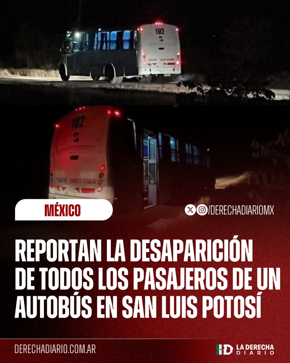 🚨🇲🇽 | SIN RASTRO: Se reportó la desaparición de todos los pasajeros de un autobús en la carretera Valles - El Mante en San Luis Potosí: El vehículo se encontraba abandonado con el motor encendido y las pertenencias de los usuarios adentro.