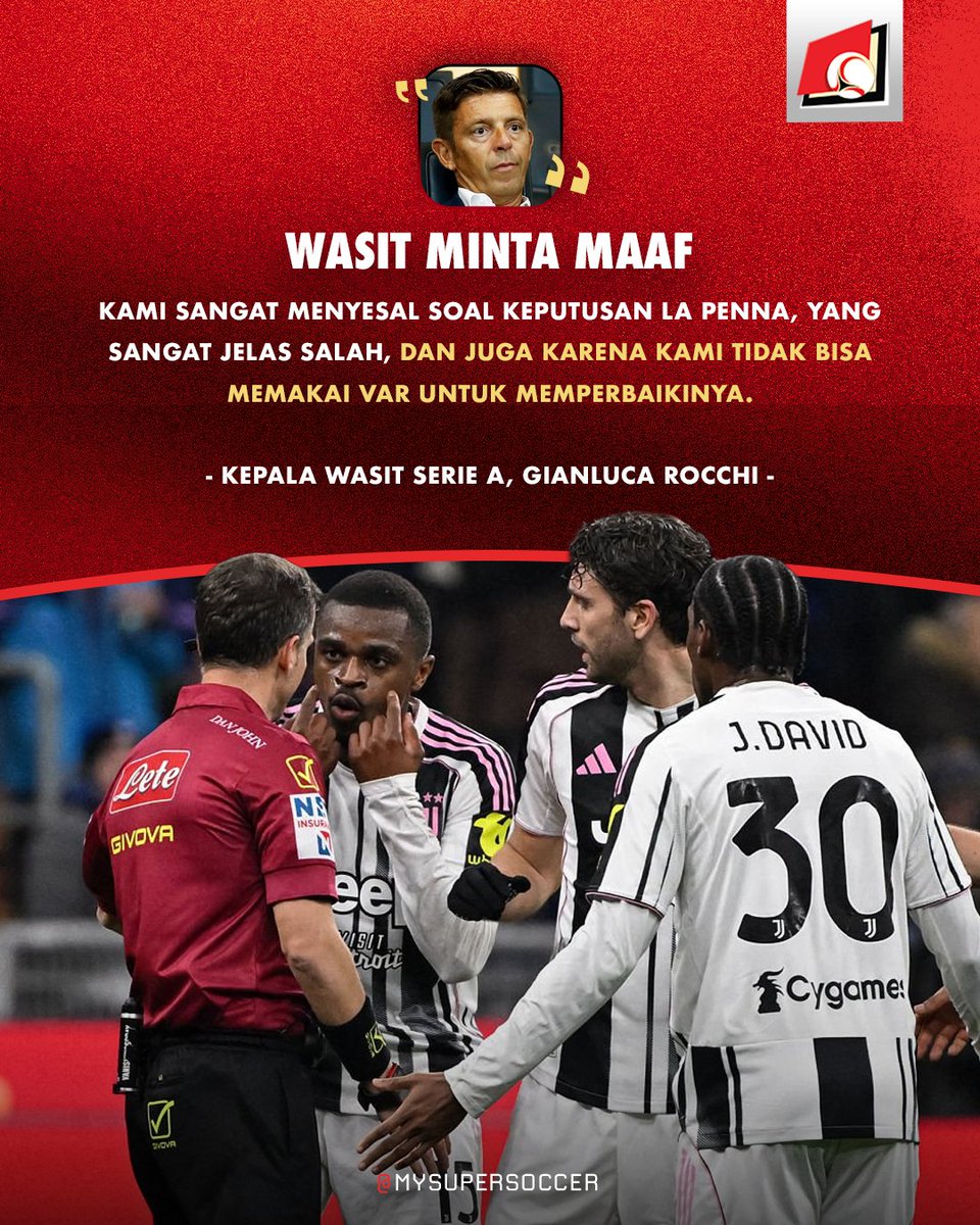 my_supersoccer's tweet photo. Bosnya wasit di Italia udah minta maaf soal kontroversi kartu merah di laga Inter vs Juventus kemaren.

Menurut lo, Juve bisa menang gak kalo Kalulu gak dikeluarin?

#SUPERLIVE
#SUPERSOCCER
#INIRASANYASUPER
#SERIEA https://t.co/HaErW9cOns