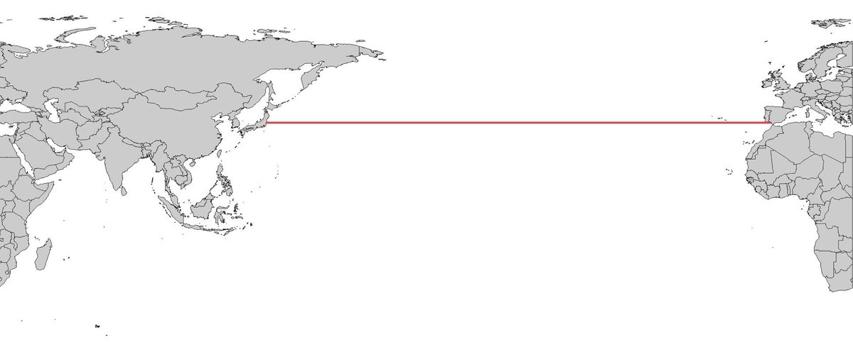 TerribleMaps's tweet image. You can sail in a straight line from Spain to Japan
