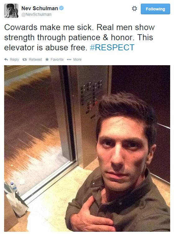 my dear helen was HACKED please report but i also can’t stop laughing at them using this photo where she’s pretending to be nev schulman in the abuse free elevator
