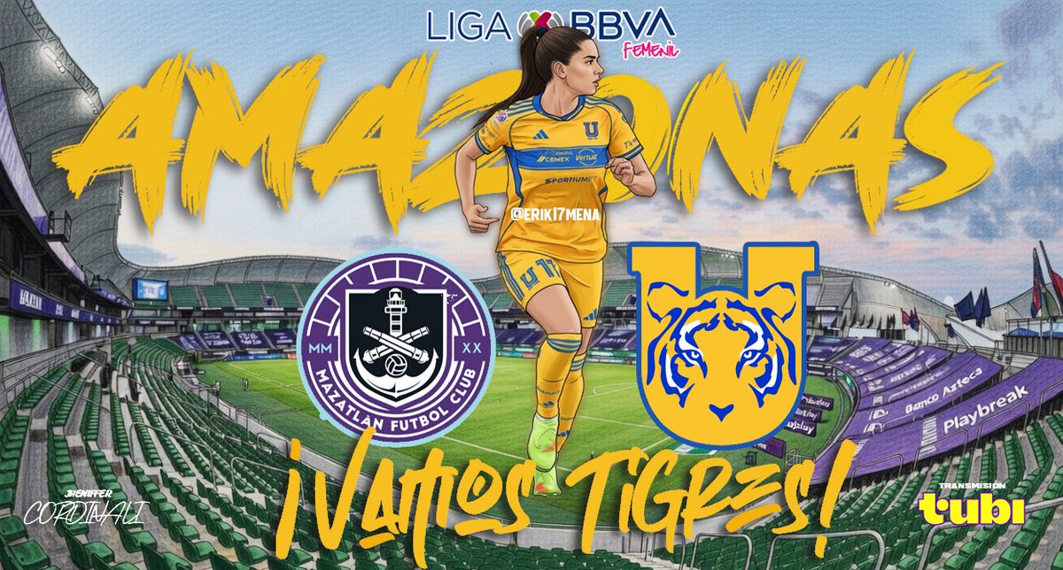Mañana juegan las campeonas, las de la U. 🤩

J09 / CL26 - Liga BBVA Femenil
⚽ Mazatlán 🆚 <a href="/TigresFemenil/">Club Tigres Femenil 🐯</a> 
🏟️ El Encanto
🕓 21:10 hrs
📺 TUBI

¡Vamos Tigres! por los 3 pts 🐯👊
<a href="/JCordinali9/">Jheniffer :)</a> <a href="/DinastiaTigre/">Dinastía Tigre</a>
