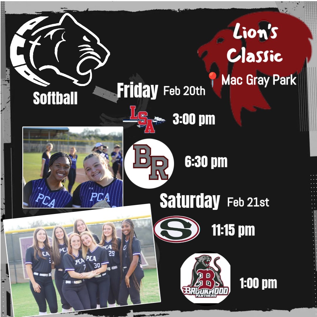PCA_Softball_'s tweet photo. The time has come!
It's #GameWeek for the most exciting season in school sports!
#PantherSoftball🐾🥎
Come out and support these ladies as they start the season on the #LionsClassic https://t.co/PkGzZ5NGkr