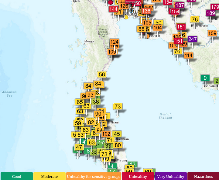 HelmutDuerrast's tweet photo. 16 Feb 26 around 07:00
#AirPollution #PM25 PM 2.5 #Smog season for #Bangkok and #Thailand. Here, near-surface measurements for determination of AQI via https://t.co/d9CdNsR8Ww
>#HuaHin #KoSamui
>Upper South=ORANGE-YELLOW-GREEN
>WIND/RAIN/TERRAIN make difference https://t.co/SAYYAXuZPb