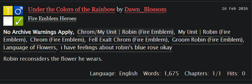 I finally get to post my contribution to <a href="/InvincibleZine/">Invincible Zine Server</a> 's flower language zine! I wrote a chrobin fic (specifically rkchrobin... specifically Doom and Groom...) involving rose symbolism. I really hope you like it! archiveofourown.org/works/79630121