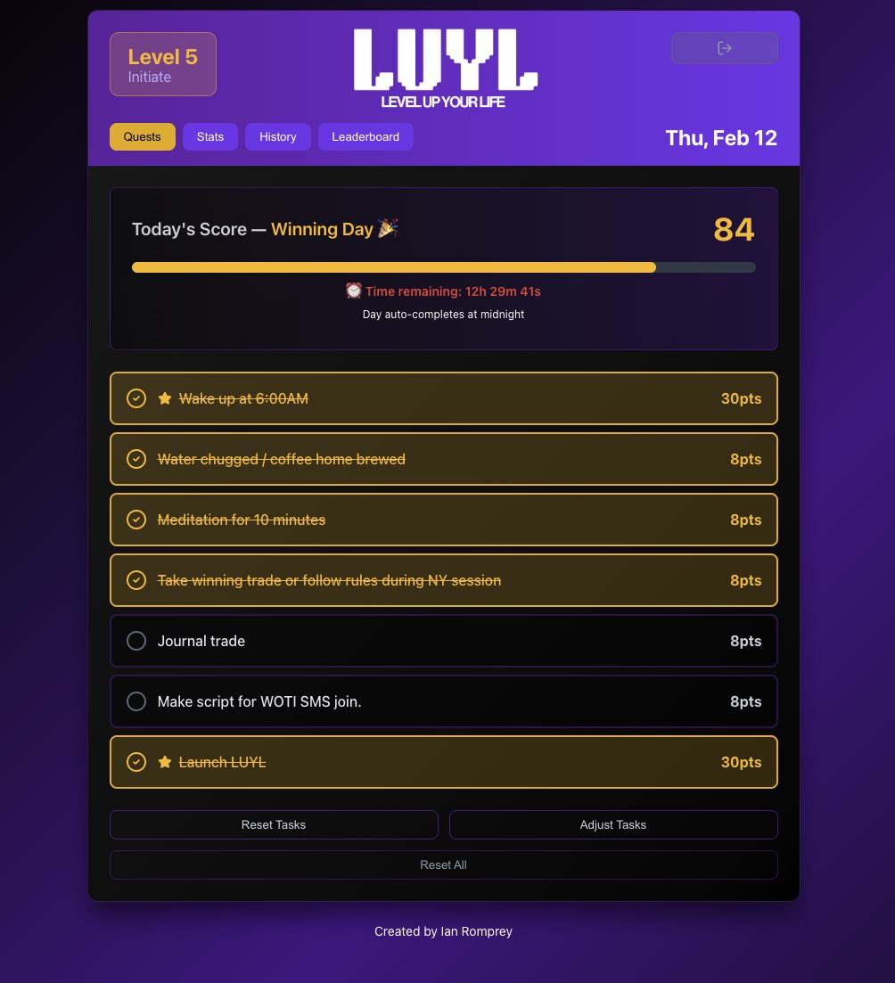 LUYL_io's tweet photo. My name is https://t.co/qJXSvQfRVZ and I plan to help people level up in real life, with a multiplayer based task system. 

Public leaderboards, streaks, levels, ranks, and real life rewards. 

#vibecoding #luyl #coding #vibecoded https://t.co/3zVOQM1kJg