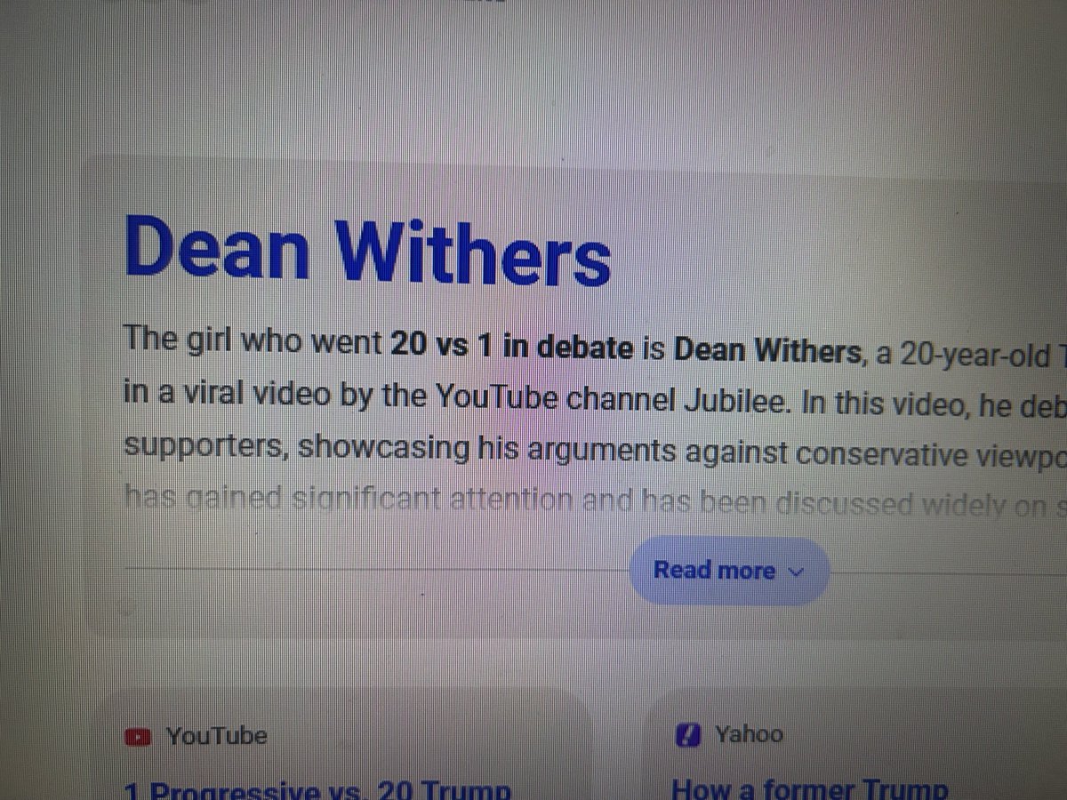 Even the internet knows Dean was a pussy lol I was attempting to find the name of the black woman debating younger black men and women in a debate so I asked who’s the woman who did the 20vs1 debate and I got this bitch lol