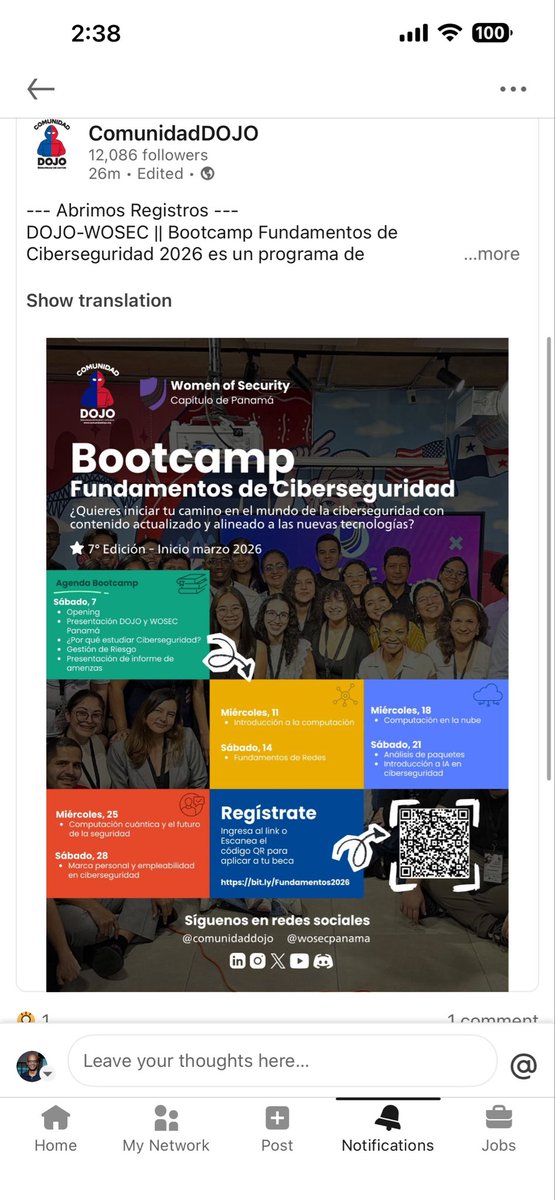 Fecha de inicio: 7 de marzo de 2026.

Horario: 
* Sábados - 8:00 a.m. a 12:00 md GMT -5 
* Miércoles- 7:00 p.m. a 9:00 p.m. GMT -5
* Fecha fin: 28 de marzo de 2026

Duración: 22 horas

Modalidad: 100% Virtual
Registro: lnkd.in/eNptdesX
