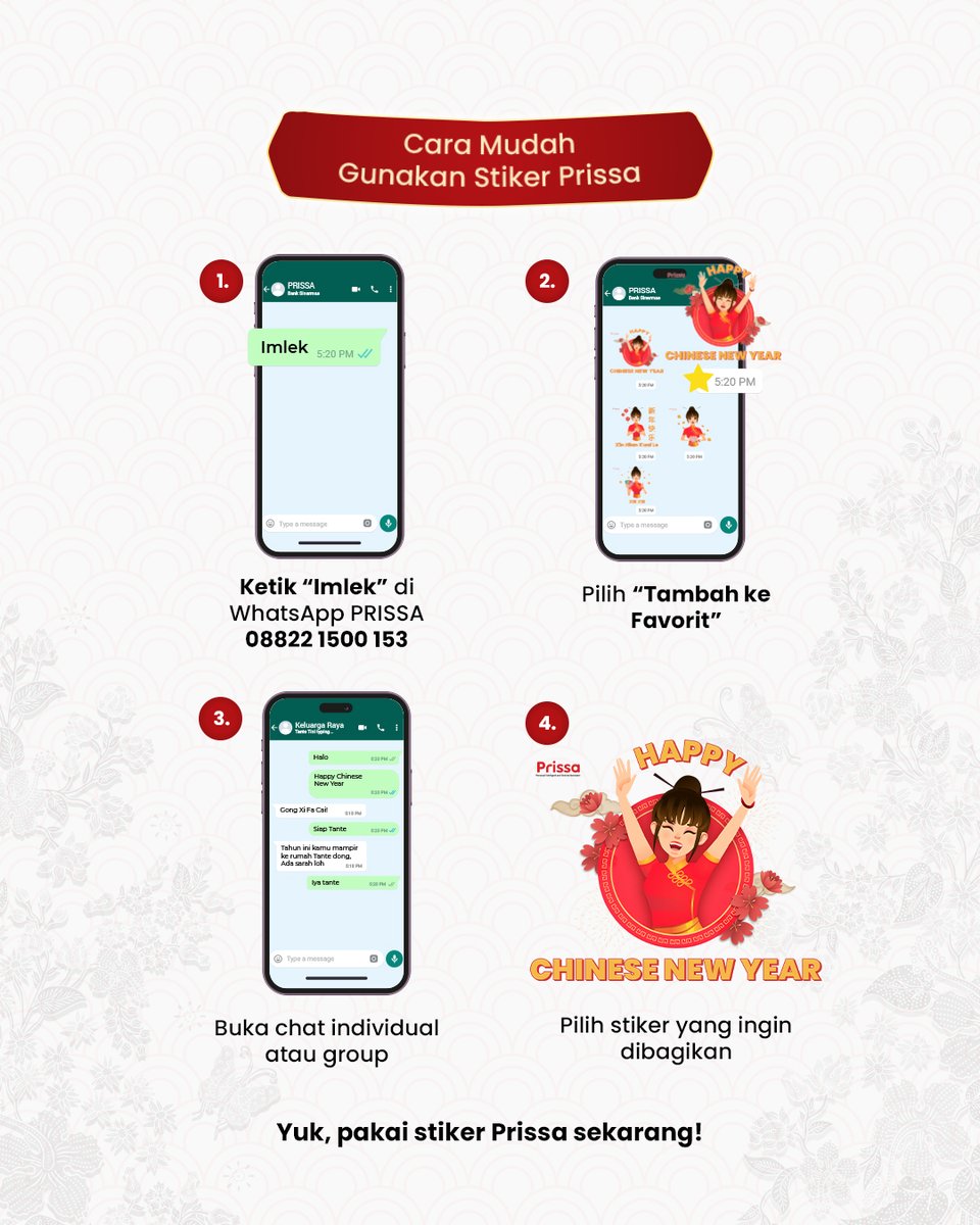 Imlek selalu jadi waktu yang paling hangat
Momen berkumpul, berbagi cerita, dan saling kirim doa terbaik untuk tahun yang baru. 

Di tahun Kuda Api, mari sambut semangat baru dengan energi dan harapan yang menyala. 🐎🔥

Biar suasana makin meriah, ramaikan obrolanmu dengan Stiker