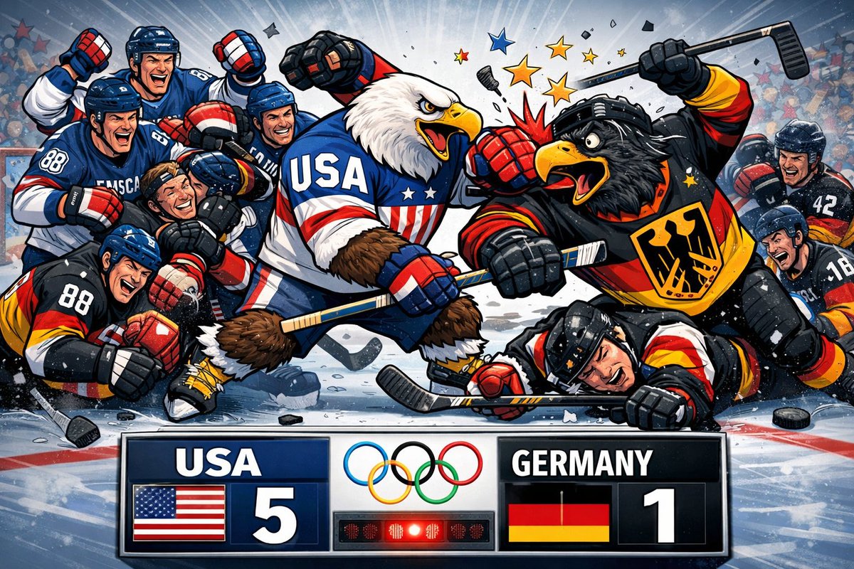 IKickaTouchdown's tweet photo. The United States with the 5-1 victory over Germany to finish off group play action in men's hockey. 
 
#USAvsGermany | #USAvsGER | #Olympics | #OlympicHockey | #USAHockey | #USA | #MensHockey | #WinterOlympics https://t.co/kdwfUtlUwj