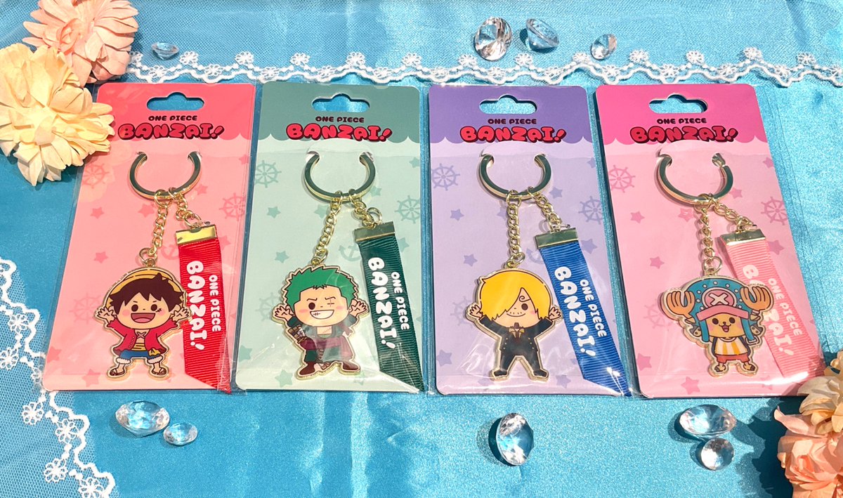 新商品】 バンザイ! リボンつきキーチャーム (ルフィ/ ゾロ/ サンジ