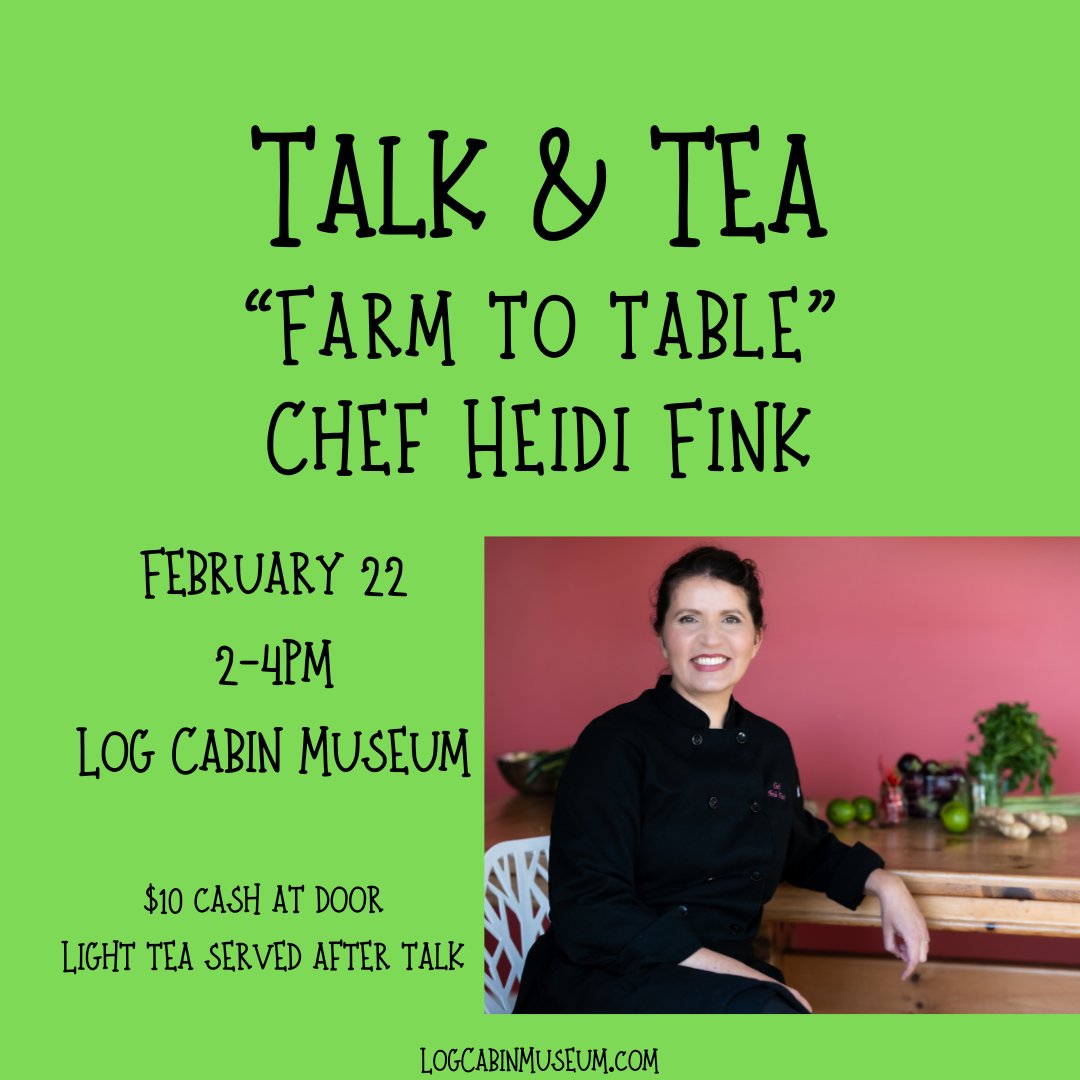 LogCabinMuseum's tweet image. A reminder that next Sunday is our first #TalkAndTea of the year - and we’re fortunate to have Chef Heidi Fink come to talk about #FarmToTable on the #SaanichPeninsula.

We’re taking a wooden spoon from #BCHeritageWeek’s theme of #StirThePot!

chefheidifink.com

#yyjevents