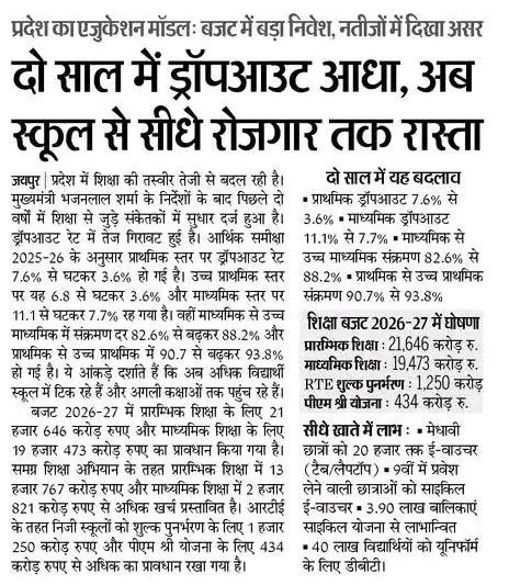 प्रदेश में दो साल में शिक्षा की तस्वीर बदल गई ✨⚡️ विभागीय टीम का शानदार कार्य 
💥ड्रॉपआउट कम हुआ
💥बच्चे स्कूलों में पढ़ाई अच्छी करके आगे की कक्षा में जा रहे है गुणवत्तापूर्ण शिक्षा से ही हालात सुधरे हैं
💥DBT के माध्यम से बच्चों के खातों में सीधा पैसा जा रहा है 
💥 यूनिफॉर्म