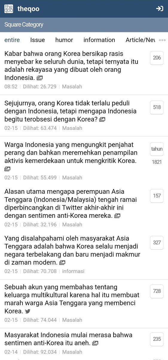 Sebanyak ini topik yang dibahas di theqoo tapi gak ada yang ngebahas siapa yang pertama kali rasis? Hebat juga ini si kornet sapi playing victim,macam hatersnya si koyo cabe.

#SEAblings #INDONESIA