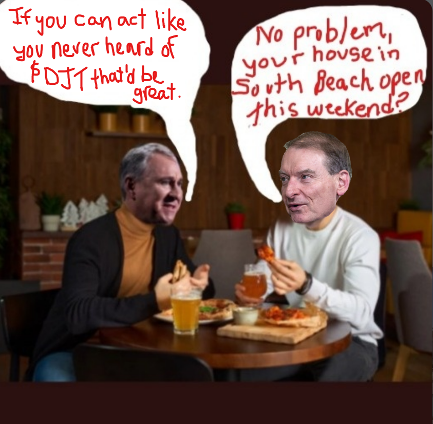 The Chairman of the SEC , who works for the President, actually acted like he never heard of $DJT 🤦‍♂️🤦‍♂️🤦‍♂️
Cant make this shit up!
We're in the Twilight Zone of corruption folks
<a href="/PeterGalga57318/">RaiderPete</a> <a href="/kshaughnessy2/">kristen shaughnessy</a> <a href="/TradeCNBC/">TradeCNBC</a> <a href="/TradeIdeas/">Daniel Mirkin #MAGA CEO of Trade Ideas</a>