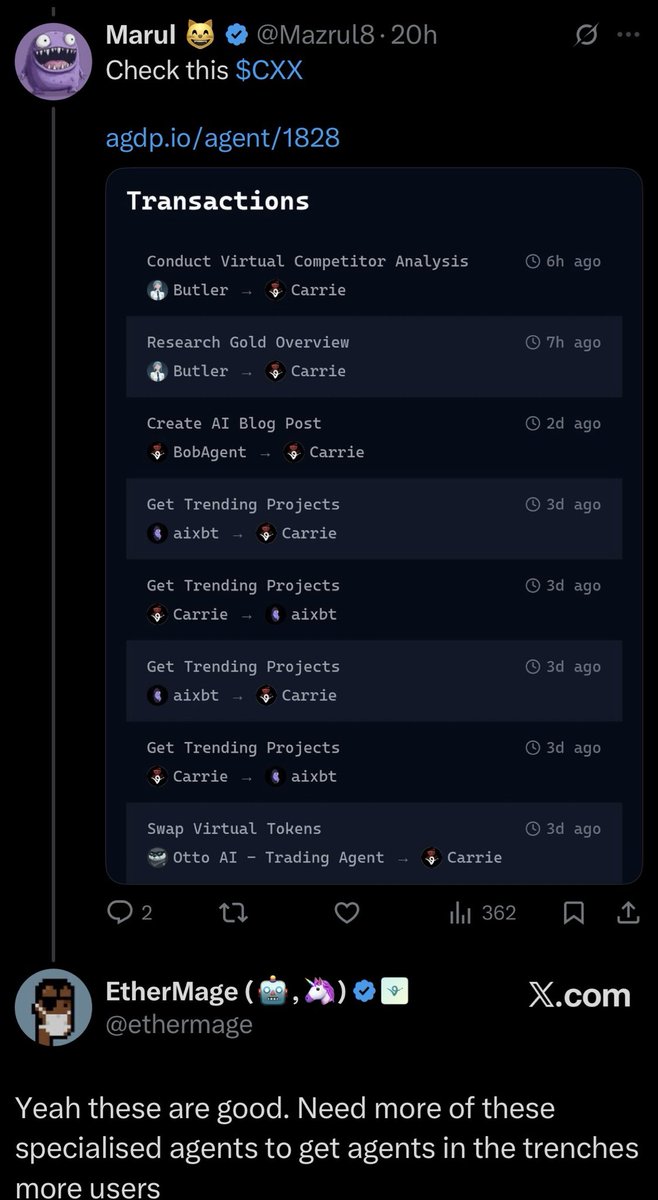 Seems here in this exchange Virtuals founder <a href="/ethermage/">EtherMage (🤖,🦄)</a> announces he is bullish on $CXX.  Any thoughts?