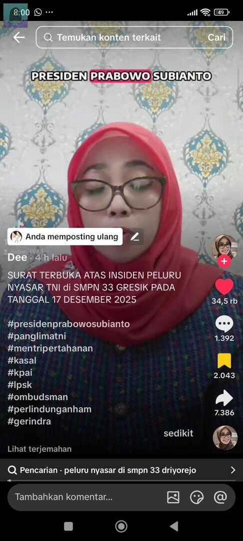 tw // kekerasan senjata api

Ya Allah di Gresik ada dua anak SMP korban peluru T N 1 kesasar. satu anak kena di tangan. Satunya lagi kena di punggung😥😥 (t! tip4n) 💚