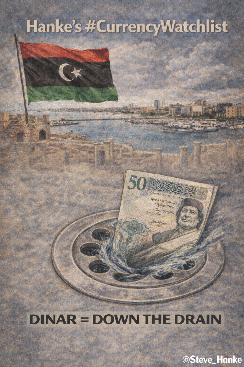 On this week's Hanke's #CurrencyWatchlist, the Libyan dinar ranks as the WORLD'S 5TH WORST currency.

The dinar has depreciated by over 29% against the USD in the past year.

IT’S TIME TO GET RID OF THE DINAR AND REPLACE IT WITH THE US DOLLAR.