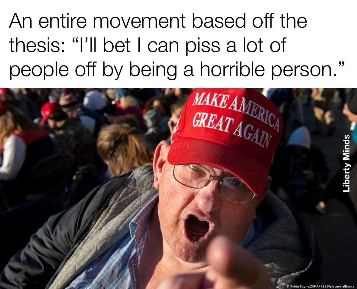 They were always horrible people. Trump just made them feel comfortable being so in public.

Their delight in the suffering of others is why they want to "own the libs," shoot leftists, deport all brown people, and rape children.

MAGA is just a pride movement for sociopaths.