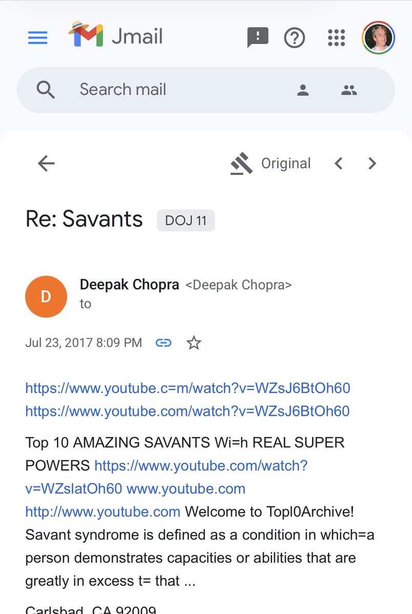 Politi_Quips's tweet photo. Here is Deepak Chopra sending Jeffrey Epstein videos of autistic savants

Jeffrey replies by requesting that one be brought to him in New York for a few days to “play” https://t.co/GilK7vLvPt