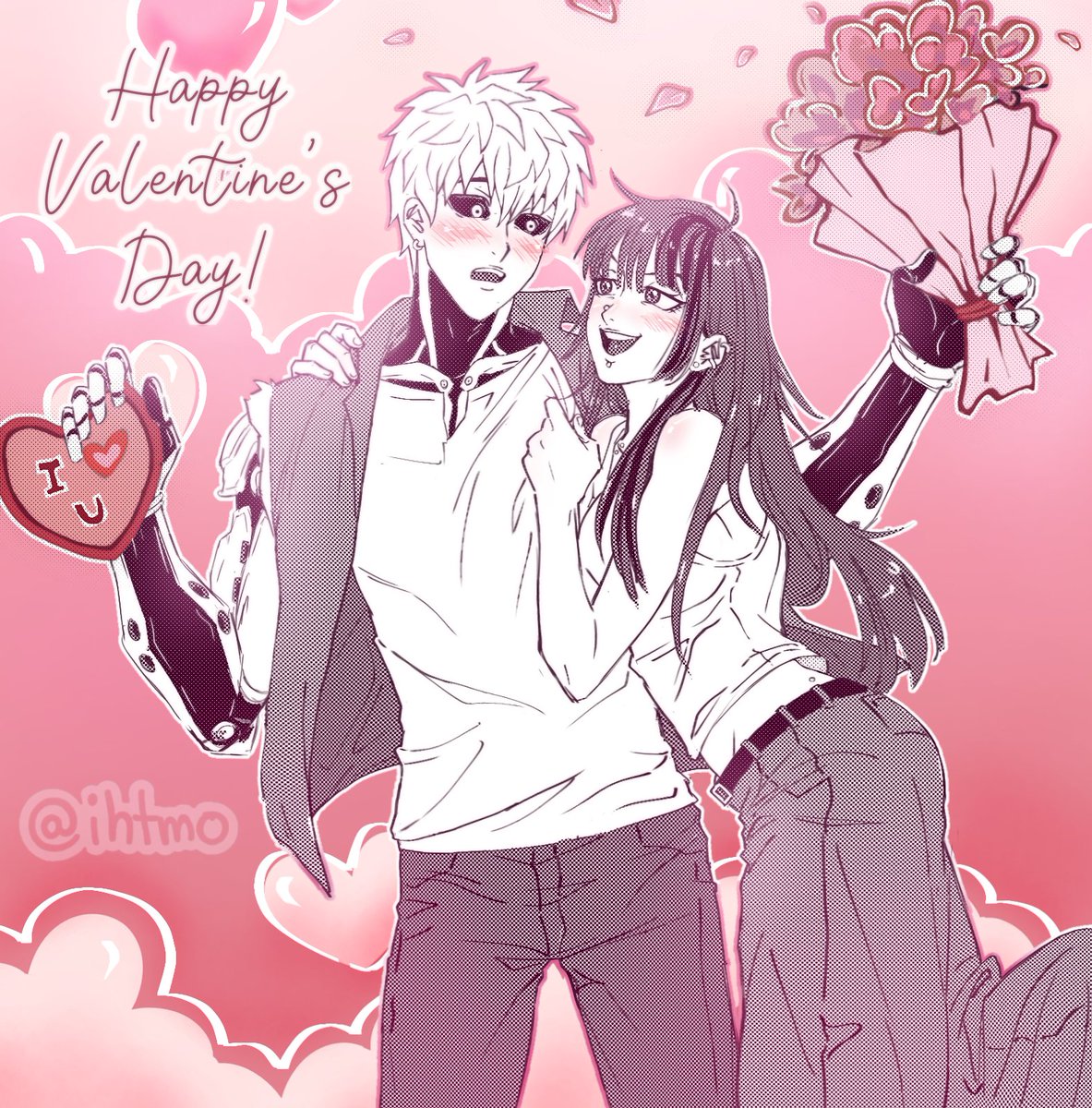 happy valentine's day from Mienos!
Genos was NOT prepared for this (he never is)

and yes Mie starts growing her hair out post MA arc...and chops it off AGAIN after having a kid and new trauma via tiny hands 😭🥀

#OnePunchMan #ワンパンマン #ジェノス #ocart #opmoc #Ocxcanon #rkgk