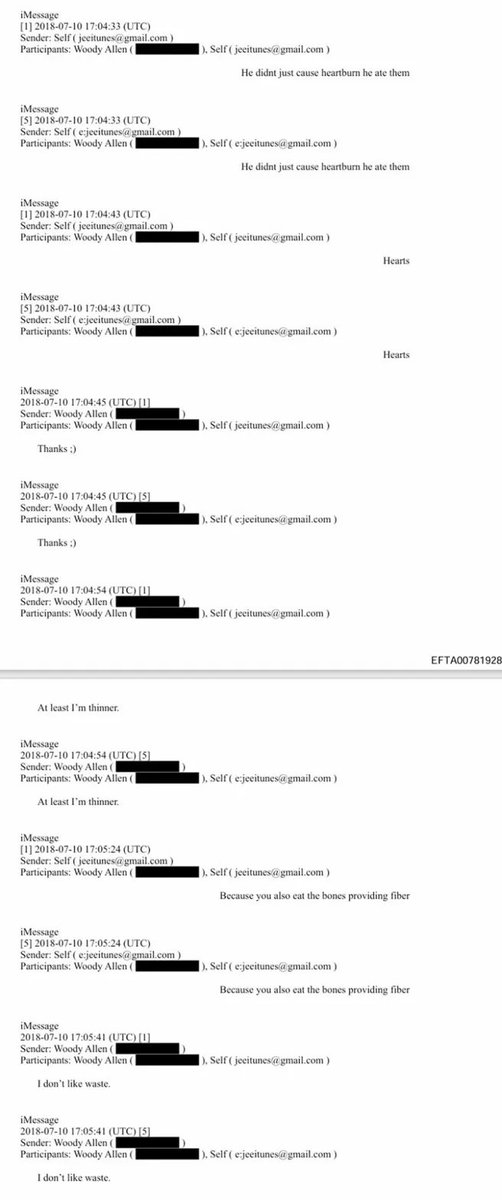 ulises37's tweet image. Woody Allen y Jeffery Epstein intercambiaron mensajes de texto sobre comer restos humanos