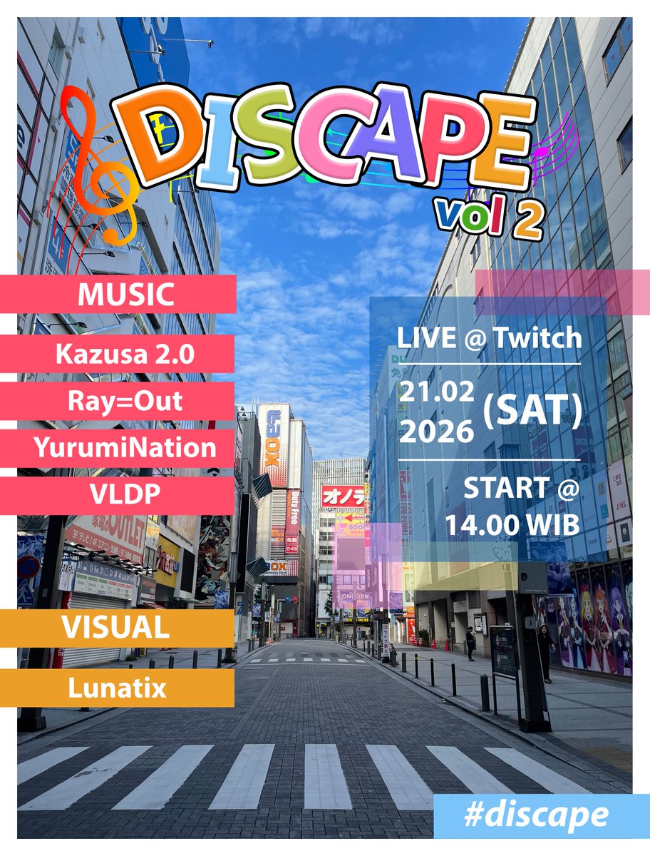 mixstlh's tweet photo. This weekend, Discape Vol.2 !!
We played some anisongs that we rarely doing at offline events, come join via Twitch live stream in this Saturday!

twitch : https://t.co/YLLexOFm5i
#discape https://t.co/UFthZFkMrb