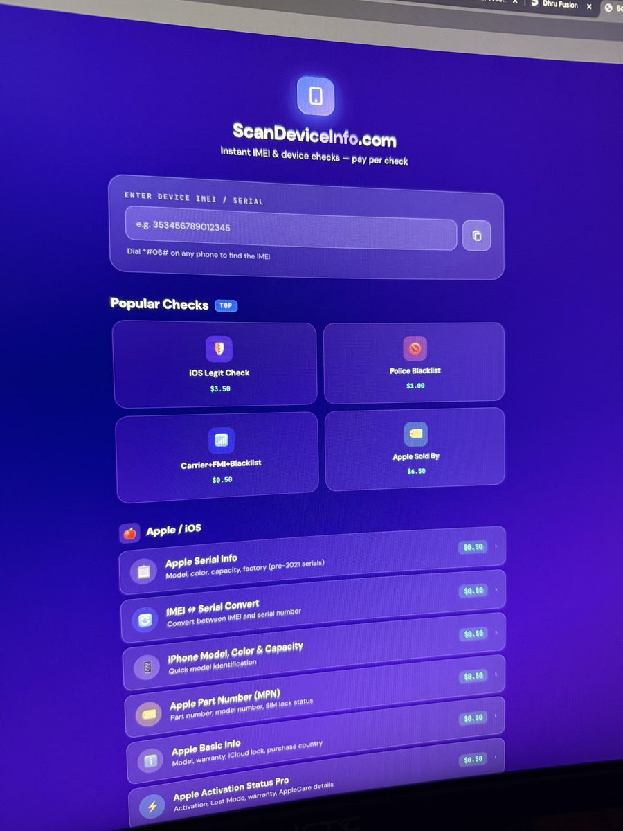 MrCreator1's tweet image. Introducing ScanDeviceInfo.com 🚀🎉🥳👏🍾🍾

A quick way to do #IMEI deep info checks. 

Supports ANY DEVICE with a web browser. 

If you already have the iOS app, visit SDI.euphoriatools.com and use your phone to connect to this page in ScanDeviceInfo apps settings.