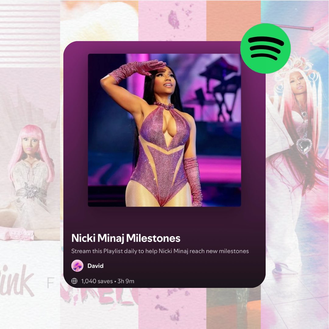 Barbz, do y’all need a <a href="/Spotify/">Spotify</a> Playlist that has all of <a href="/NICKIMINAJ/">Nicki Minaj</a>’s upcoming milestones?

Well, you’ve come to RIGHT spot 😉 
Stream this playlist AT LEAST 1x a Day ✨ 

🎶🔗: open.spotify.com/playlist/1aTZi…