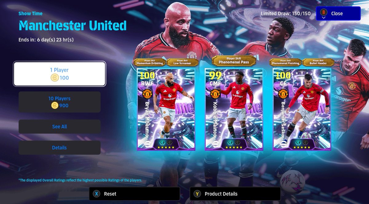 eFootball -  16/02/26 Update

Manchester United Showtime Pack

✅Bryan Mbeumo - Momentum Dribbling + Low Screamer
✅Kobbie Maino - Phenomenal Pass 
✅Benjamin Sesko - Phenomenal Finishing + Bullet Header

#eFootball #eFootball2026