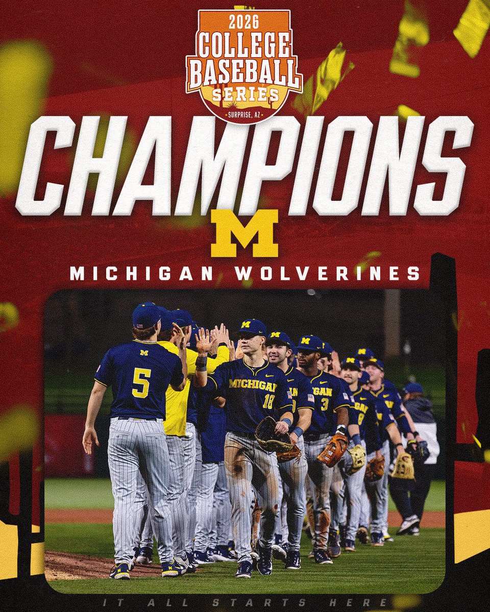 CBS_Surprise's tweet image. GO BLUE 🏆

Congratulations to @umichbaseball, our 2026 Tournament Champions!

The Wolverines went a perfect 3-0 this weekend with wins over No. 12 Oregon State, No. 24 Arizona, and Stanford.