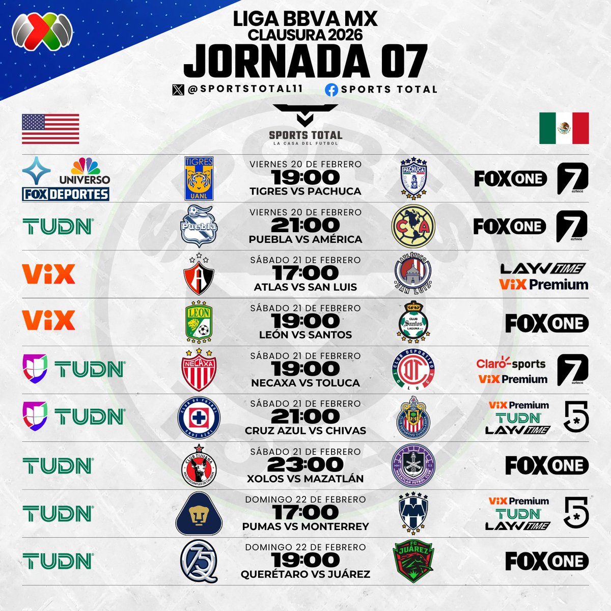 SportsTOTAL11's tweet photo. Agenda #LigaBBVAMX jornada 07 México / EUA 🫡 https://t.co/dz6iVgFirF