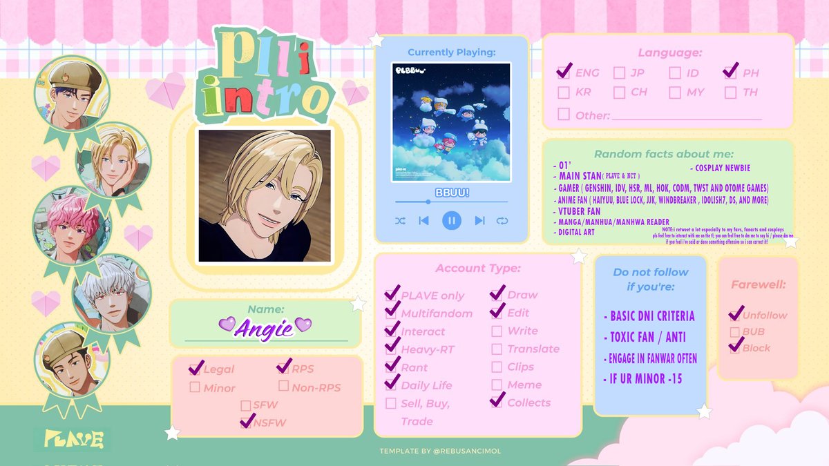 anqieee_lynn's tweet photo. ⋆˙⟡𝓶𝔂 𝓹𝓵𝓵𝓲 𝓲𝓷𝓽𝓻𝓸⋆˙⟡ #plli_intro
-ˋˏ✄┈┈┈┈ ᴛʏꜱᴍ ꜰᴏʀ ᴛʜɪꜱ ᴛᴇᴍᴘʟᴀᴛᴇ 💜 https://t.co/diLZeGGSG6