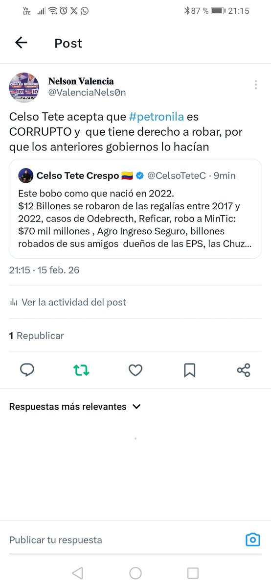 <a href="/CelsoTeteC/">Celso Tete Crespo 🇨🇴</a> Aquí parece que el bobo es Celso, por que la defensa de #petronila es bien flaca