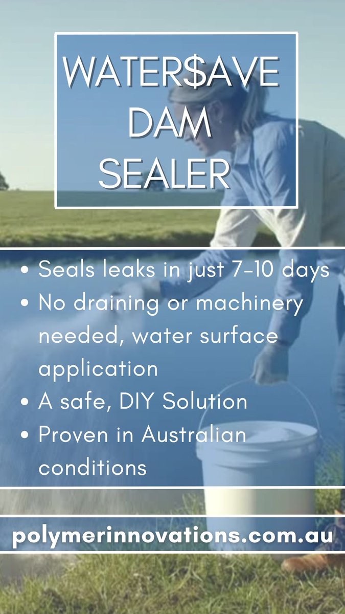 PolyInnovations's tweet photo. After years of water loss, many Australian landholders are choosing a smarter fix. Water$ave Dam Sealers are designed to seal leaks, no draining, no machinery, no disruption to your farm.
https://t.co/vAJGC1GDkQ https://t.co/16zcydobGT