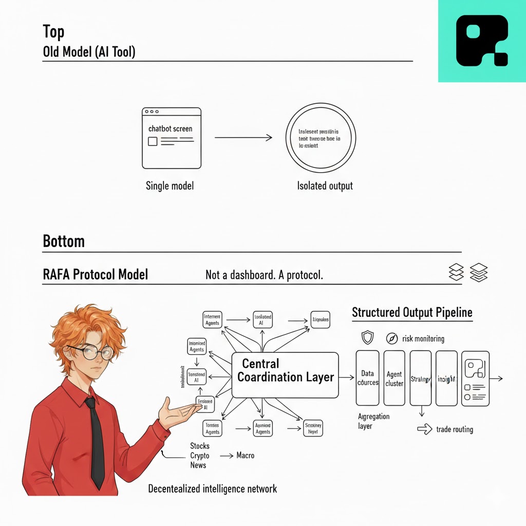 <a href="/RAFA_AI/">RAFA Finance</a>  Alpha is not just another AI tool. It is building a new financial intelligence protocol powered by coordinated AI agents. Today, most investors rely on scattered data, random signals, and delayed insights.
RAFA’s approach is different. 

Multiple specialized AI agents