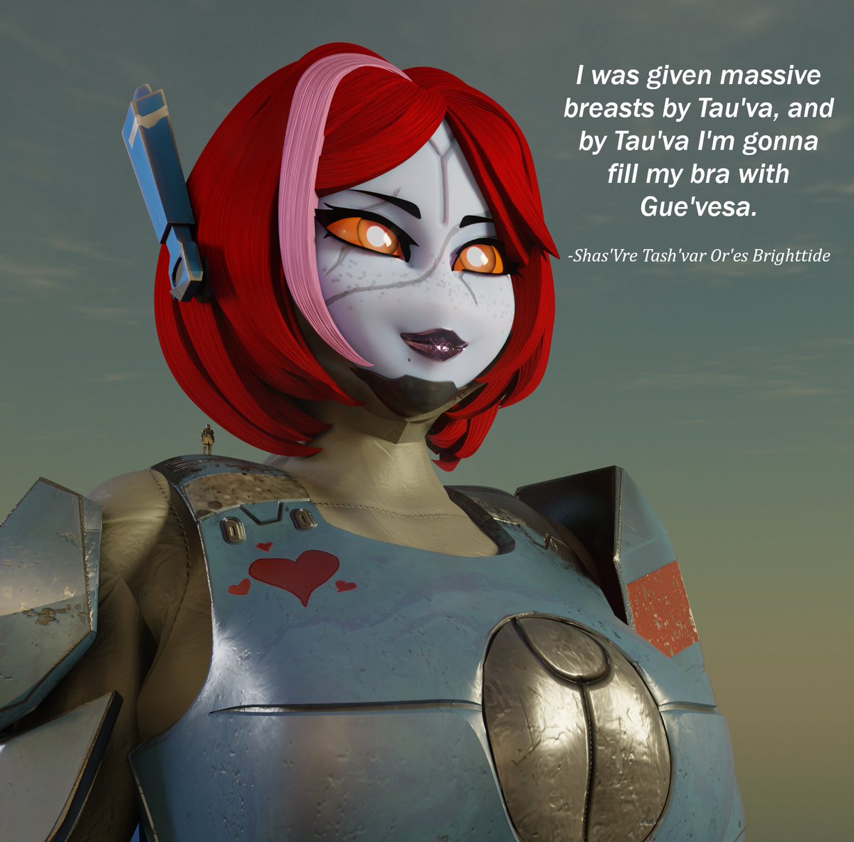 GuardsmanLee's tweet photo. Meet Oreo. 

She is really really big. She's also a t'au. The T'au are really big now. 

Model by @BySamzan 

#wh40k #giantess #sizetwtter #blender #b3d #巨大娘 https://t.co/YRcepYFDCI